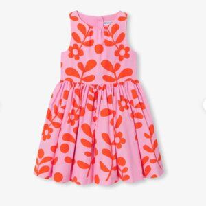 Jacadi Paris Girl's Sz 8 Sleeveless Pink Red Retro Floral Cotton Poplin Dress